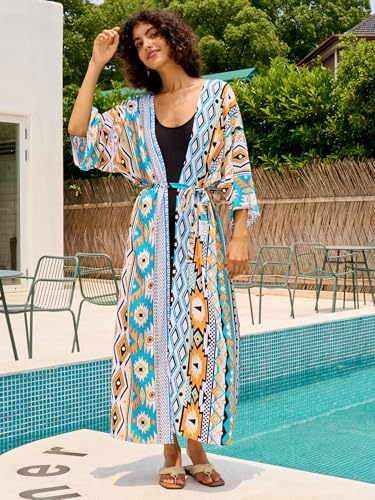 Image of Women's Kimono Cover Up Long Beach Dress Swimsuit Cover Ups Colorful Cardigan Lightweight Robe for Swimwear
