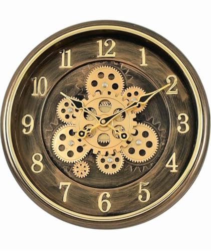 Image of Vintage Rotating, Big Size Moving Gears Wall Clock, (40 cms) 16 Inch Round Brown Mechanical Gear Design, Decorative Analog Clock for Living Room Office Hall (Oxidize Copper)