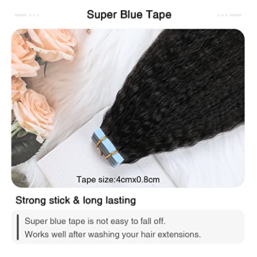 Image of SUYYA Kinky Straight Tape In Hair Extensions Human Hair 14 Inch Jet Black