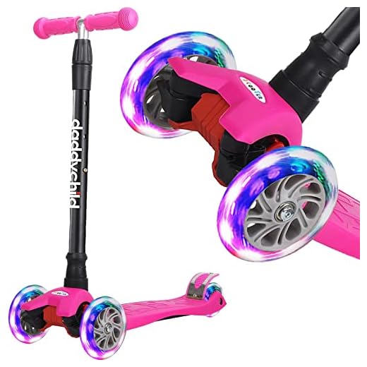 Scooters for Kids 3 Wheel Kick Scooter for Toddlers Girls & Boys, 4 Adjustable Height, Lean to Steer, Extra-Wide Deck, Light Up Wheels for Children from 3 to 14 Years Old