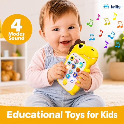 Image of FunBlast Cartoon Musical Mobile Phone for Kids, Mobile with Light & Sound Toys for Babies | Educational Toys for Kids 3+ Years /Boys /Girls-1 Unit (Dino-Yellow)