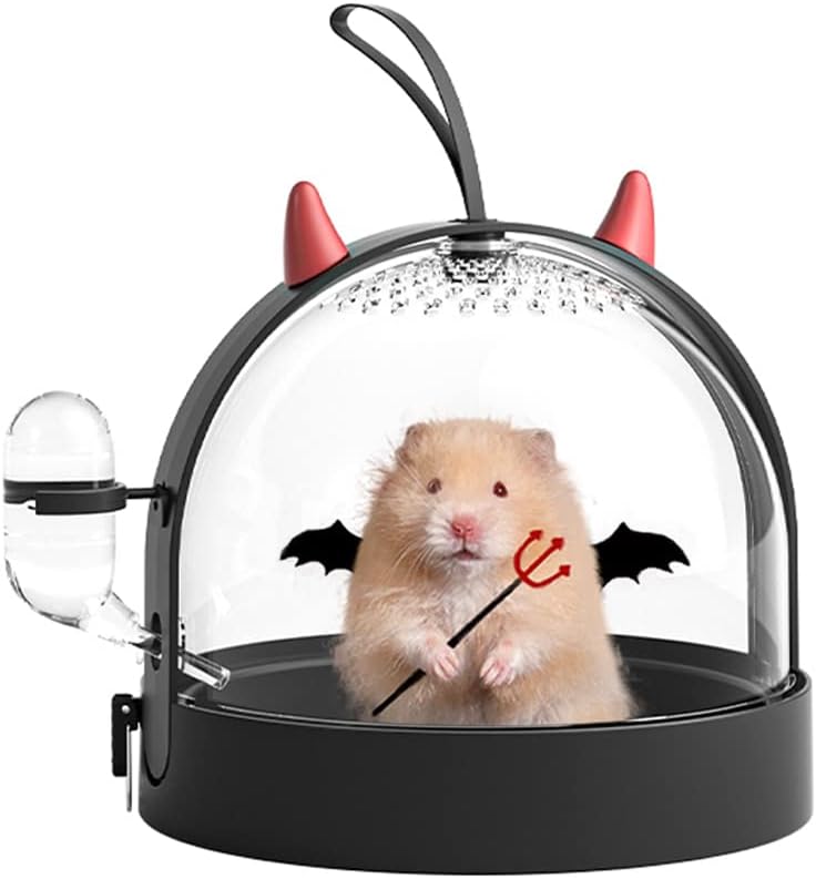 NeoStyle Hamster Carrier, Convenient Hamster Travel Cage with 60ml Water Bottle,Travel Outdoor Carry Cage Suitable for Dwarf Hamster, Guinea Pig Small Animal Habitat (Demon black, Little Devil Series)