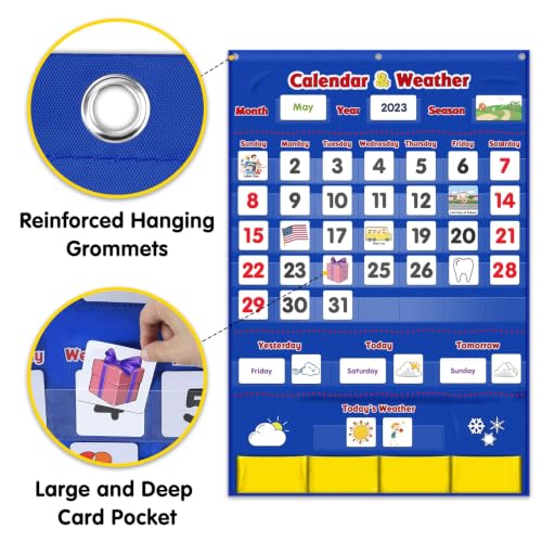 Image of Calendar and Weather Pocket Chart, Classroom Organized Chart, 149 Pieces