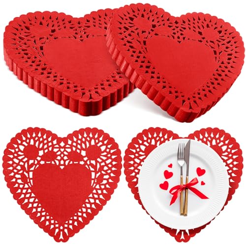 30 Red Heart Shaped Die Cut Paper Doilies - 6 inches