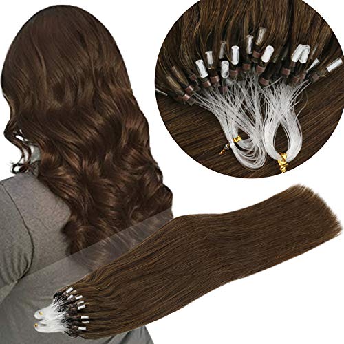VeSunny Dark Brown Micro Beads Extensions,14inch Silky Straight Fusion Keratin Brown Hair Extensions,Invisible Silicone Micro Beads Hair Extensions Brown Human Hair 50strands Per Pack