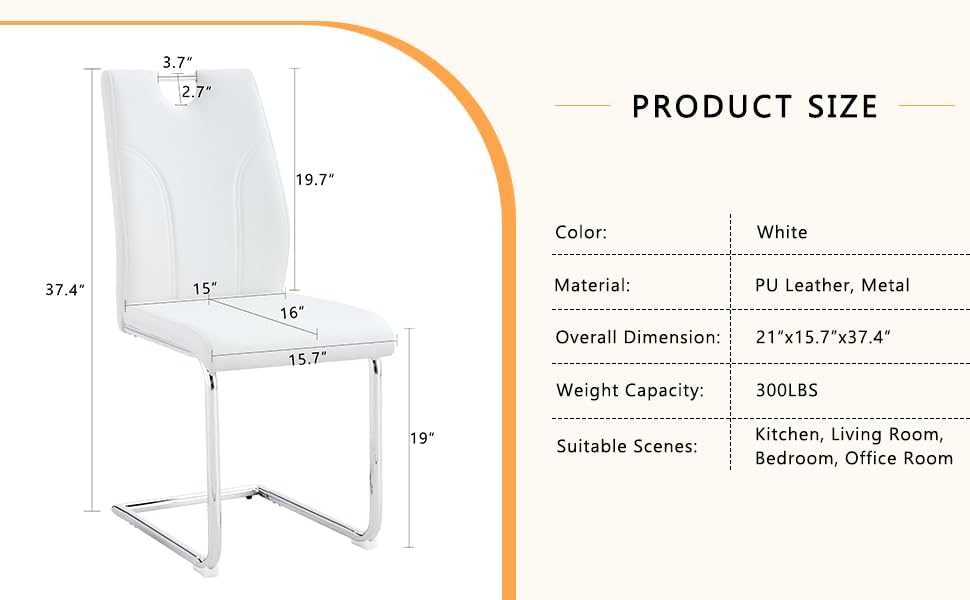 Miniatura 2 de Juego de 2 sillas de comedor modernas de poliuretano blanco con patas de metal plateado, asientos ergonómicos para oficina y restaurante, capacidad