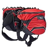 PETTOM Dog Hiking Harness Backpack Pet Adjustable Removable Saddle Bag Waterproof Vest Walking Camping Packs for Medium Large Dogs (Large, Red)