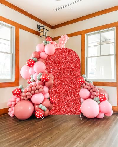 Image of Graduation Sequin Red Arch Cover 7.2Ft Arch Background Cover Party Arch Backdrop Cover for Summer Wedding Bridal Shower Birthday Banquet Decor
