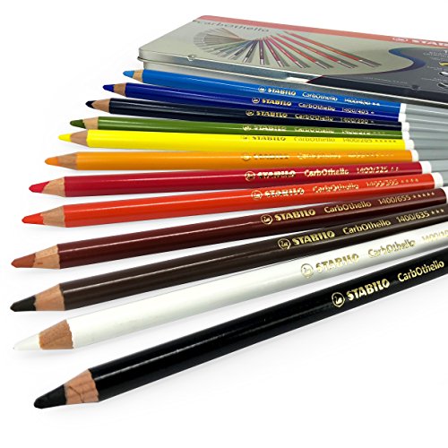 STABILO CarbOthello Chalk Pastel Colouring Pencils â€“ Gift Tin of 12 Assorted Colours