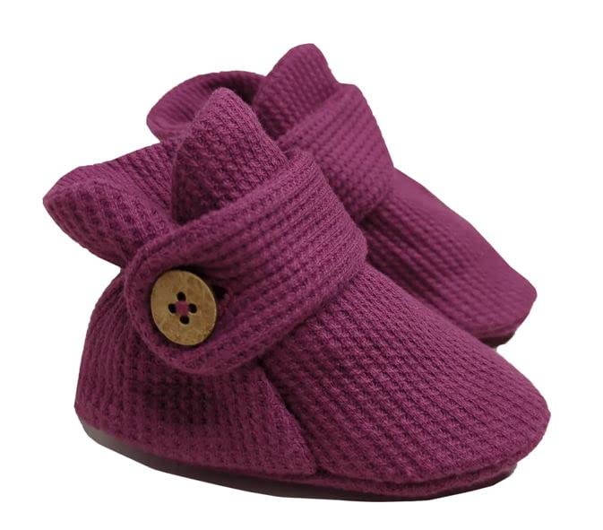Image of Lucy Lue Organics Unisex Baby Organic Waffle Cozy Booties, Adjustable Infant Newborn Socks Slippers Shoes