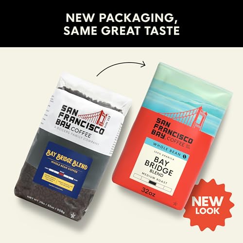 Image of San Francisco Bay Whole Bean Coffee, Bay Bridge Blend (32 oz Bag), Medium Roast Coffee Beans