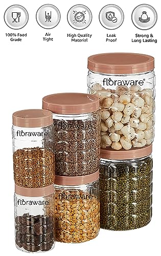 Image of Floraware Jar Container, Set of 18 (6 pcs x 280 ml Each, 6 pcs x 500 ml Each, 6 pcs x 1000 ml), Kitchen Organiser, BPA Free, Stackable (Choco)