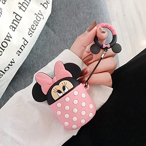 Ultra Thick Soft Silicone Pink Minnie Mouse Cup Case Finger Loop For Apple Airpods 1 2 1St 2Nd Generation Disney Disneyland Protective 3D Cartoon Polka Dots Bow Cute Lovely Kawaii Fun Girls Teens #TOP1