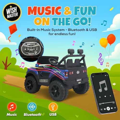 Image of Wishmaster Kids Electric Ride On Car Battery Powered with Remote Control | SUV Ride-On Toy Car for Boys & Girls | 2 Seater, Lights, Music, Off-Road 4x4 Wheel