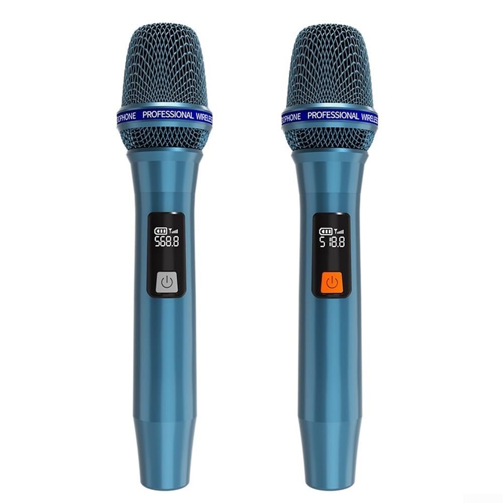 Metallo Handheld Mic Set Doppio Canale Ricaricabile | Ricarica magnetica, ricarica rapida 1h, portata 80 m, segnale stabile UHF, funzionamento a doppio canale
