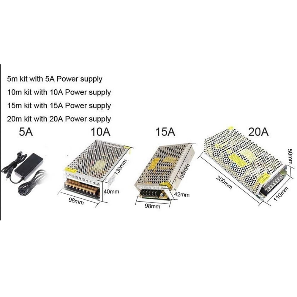 Fengyan Luces de paisaje DC12V 10M/15M/20M SMD5050 RGBW RGBWW LED Tira IP65 Silicon impermeable 6 0led/m Luz de inicio 2. 4g rf Remoto Rgbw Controlador 15A Fuente de alimentación LED Farola