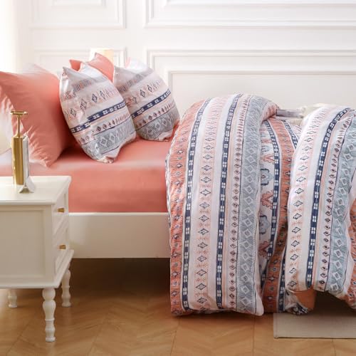 Image of MUXHOMO Boho Pink Full Comforter Set, Elegant Floral Print Bed in a Bag 7 Pieces, Ultra Soft & Breathable Reversible Botanical Pattern Bedding Set with Comforter, Sheets, Pillowcases, and Shams