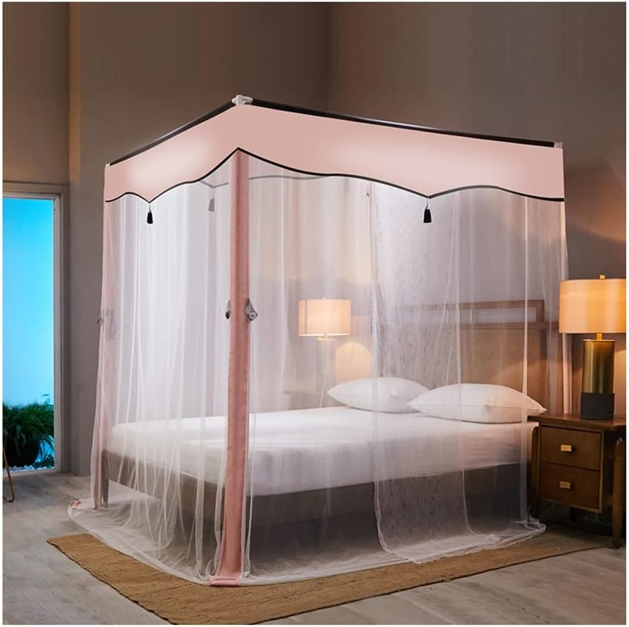 Summer Bed Canopy Mosquito Net for Single Double Bed, Adult Boy Bedroom Dorm Bed Curtain Decoration with Stand (Color : Beige-1, Size : 120X200cm/47X79in)