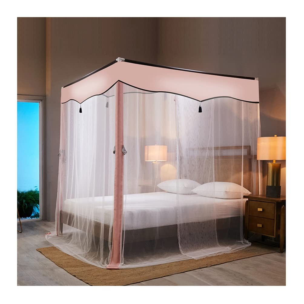 GJMSSMY Summer Bed Canopy Mosquito Net For Single Double Bed, Adult Boy Bedroom Dorm Bed Curtain Decoration With Stand (Color : Pink-2, Size : 200X220cm/79X87in)