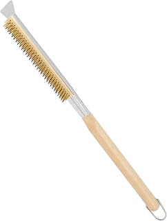 TAIANJI Pizza Oven Brush, 25 Inch Oven Cleaning Tool with Scraper, Pizza Stone Brush Cleaning Brush with Scraper Wooden Wire Brush With Long Wood Handle, Copper Brushes for Cleaning