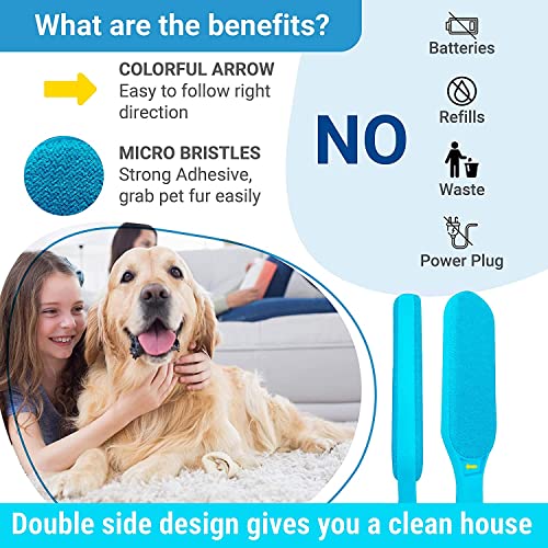 Pet Hair Remover Brush, Hair Remover For Cat, No Refill, No Waste, Double-Sided Handheld Fur Brush Remover, Best Hair Remover For Dog And Cat, Easy To Clean Hair, Sky Blue #TOP4