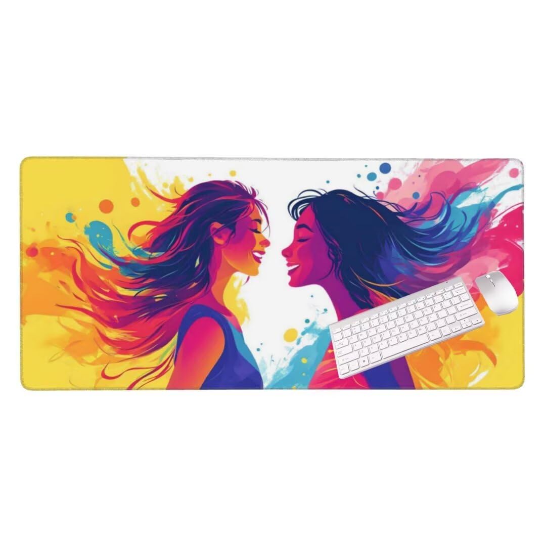 Alfombrilla de ratón 1400x600x3 MM, Alfombrilla Ratón XXL Extendida de Gran Tamaño con Bordes Cosidos, Base de Goma Antideslizante Almohadilla para Teclado, Una Mujer Colorida S-1235