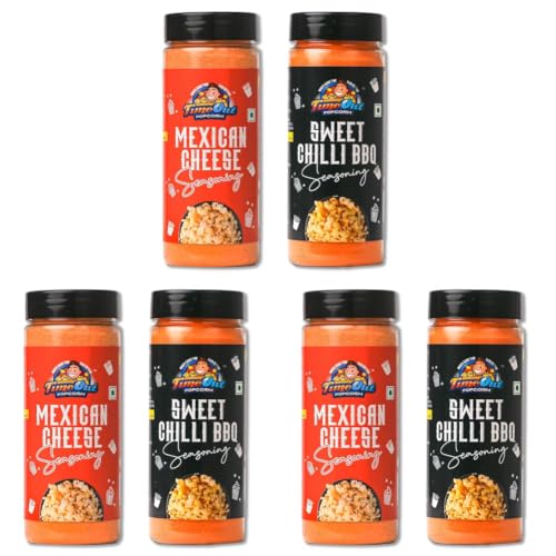 Image of Time Out Popcorn Mexican Cheese and Sweet Chilli BBQ Seasoning, Multi-Purpose Powder for Popcorn and Snacks Flavoring,Pack of 6, 100g Each