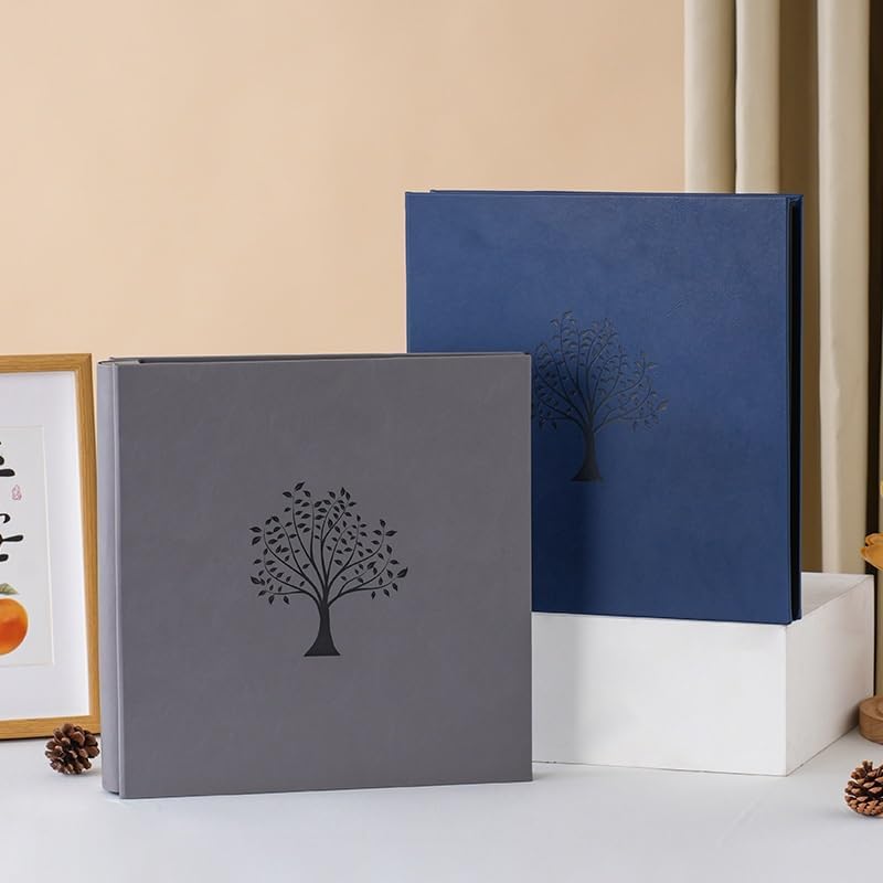 Travel Growth Commemorative Book ﻿ Leather Self Adhesive Film Insertion Bag Album Creative Commemorative Album Applicable to photos, receipts, star cards, etc(Blue)