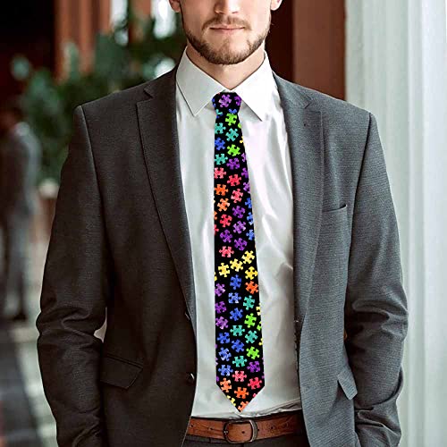 Lelemate Novelty Print Men's Ties Necktie Colorful Autism Awareness Puzzle Neck Tie Slim Skinny Tie Casual Business Necktie For Wedding Party Groom Dances Costume Accessories 57X3.1 In #TOP6