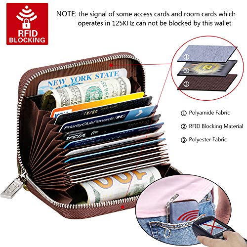 Image of FurArt Zipper Wallet Women, RFID Blocking Credit Card Wallet, Business Card Holder, Compact Size KeyChain Wallet, Gery Blue, small, Classic