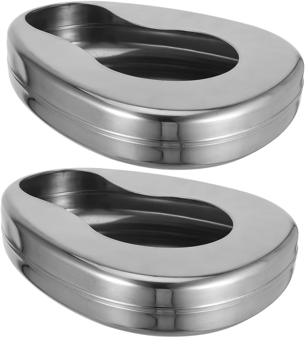 2pcs Portable Stainless Steel Bed Pan for Bedridden Elderly and Patients Practical Urinal Bedpan for Home Care and Hospital Use 2pcs (Stainless Steel Large Bedpan Without Lid)