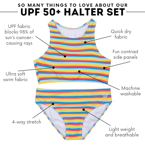 Image of SwimZip Girls' Halter Top and Bikini Bottom 2 Piece Set UPF 50+ Sun Protection