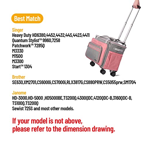 Finesun Sewing Machine Case With Wheels, Grey& Pink - 3 In 1 Foldable Deluxe Rolling Sewing Machine Carrying Bag For Brother, Singer, Bernina And Most Machines #TOP4