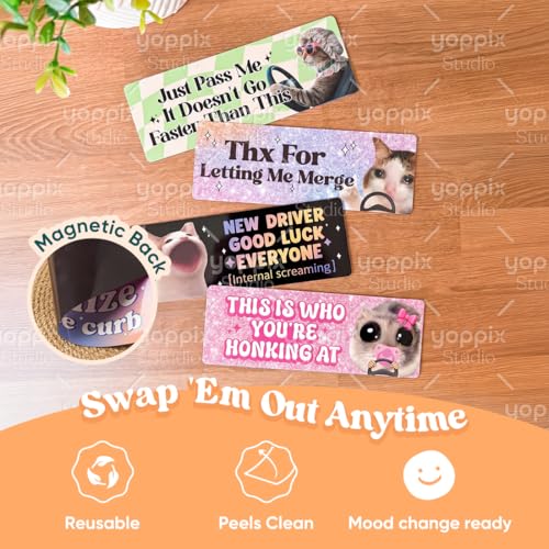 Image of Yoppix 10PCS Funny Cat Meme Car Bumper Magnets, Cute Animal Magnetic Bumper Decals for Adult Magnetic Car Stickers for Vehicles and Trucks