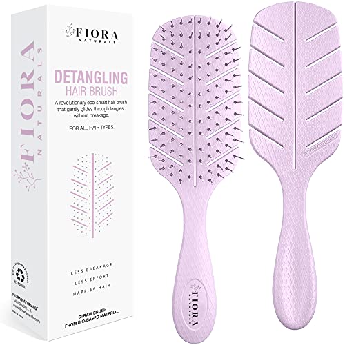 Fiora Naturals Detangler Brush - 100% Bio-Friendly Detangling brush w/Ultra-Soft Bristles - Glide Through Tangles with Ease - For Curly, Straight, Black Women, Men, Kids - Dry and Wet Hair