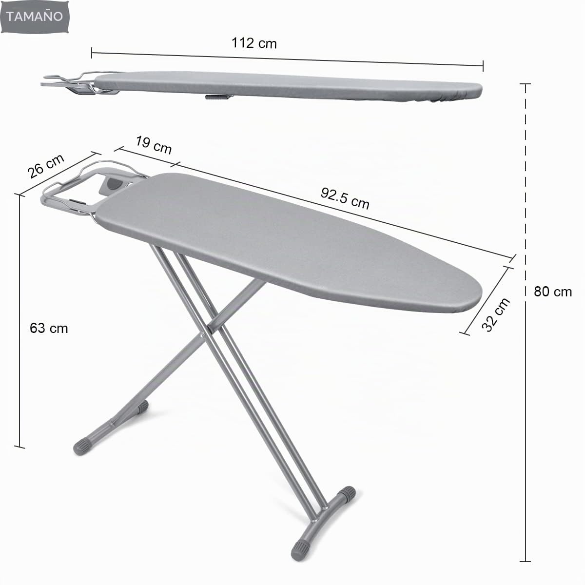 Duwee Tabla de Planchar de 32x93cm con Cubierta Resistente al Calor, Tabla de Planchar Grande Plegable de Altura Ajustable, Almohadilla de Fieltro Gruesa, Patas Fuertes, Plateado