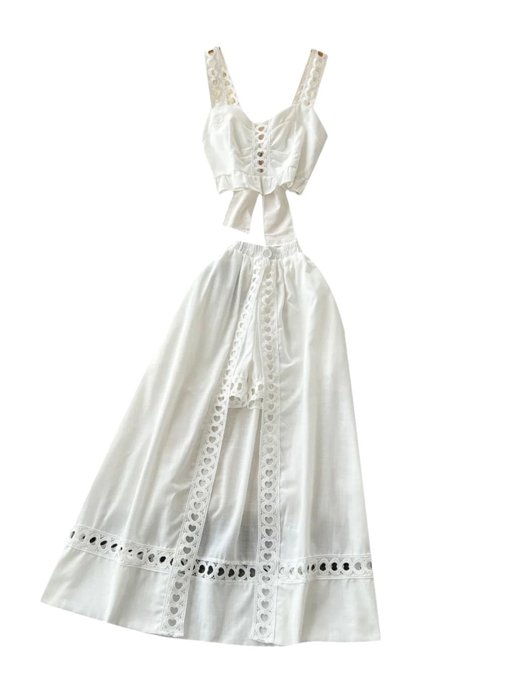 Women Holiday Beach Split Skirt Women Two Piece Outfits Top and Long Skirt White 2 Piece Sets