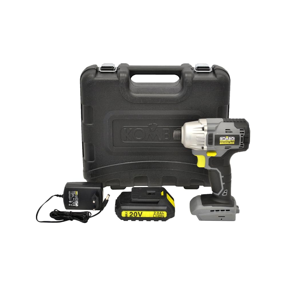 KOMBO PRO Zestaw wkrętarek udarowych BRUSHLESS 1/4" 20 V - 200 Nm, 2500 obr./min, bateria 2,0 Ah, szybka ładowarka, 4 kompasy w twardej walizce do precyzyjnych zastosowań i profesjonalnej pracy