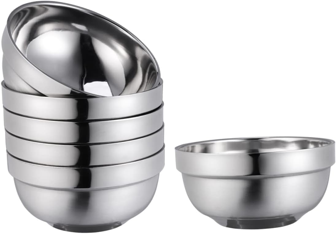 LABRIMP 6pcs Insulated Double Layer Stainless Steel Soup Bowls Hot Rice Bowls for Family Dinnerware Safe for Camping Beach and Home Use