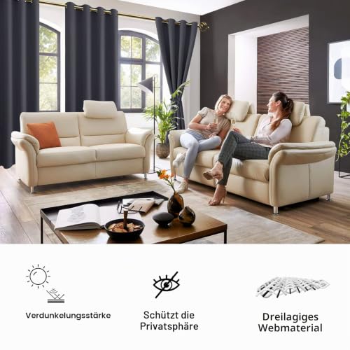 JIUZHEN Vorhänge Blickdicht Ösen Thermovorhang Hitzeschutz H228 x B117cm – Ansicht 6