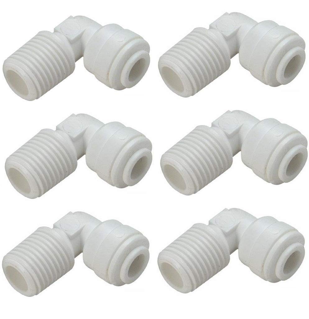 Vstec 6 Pieces RO Outer Pre Filter Elbow Connector 3/8" Size Tube(Big Size Pipe) x 1/4" Male Thread(Normal Size)