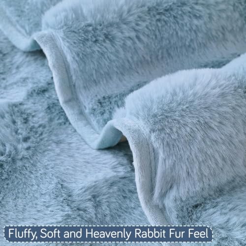 Image of HOKIPO 'FurHug' Premium Faux Fur Rabbit Sofa Cover Mats for L Shape and 1 /2 /3 Seater Sofa. Make Your Own Sofa Cover Set, Mat Length 90(D) x 60(L) cm, Charm Blue (NEW2-AR-5010-BL)