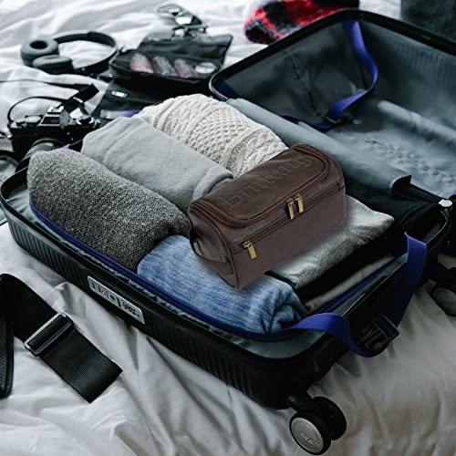 Personalized Leather Toiletry Bag For Men With Hook, Groomsmen Gifts Travel Bag Laser Engraved Name Monogram Leather Gift Anniversary Gift For Him Husband Father Leather Dopp Kit With Side Handle #TOP3