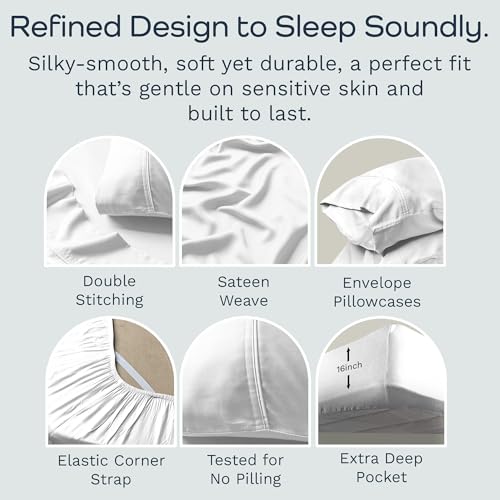 Image of Olive + Crate Tencel Lyocell Eucalyptus Twin Sheets Set - Extra Long Sheet Set - Cooling Tencel Sheets for Hot Sleepers with 16 Inch Deep Pocket Fit - White Snow 3-Piece Set