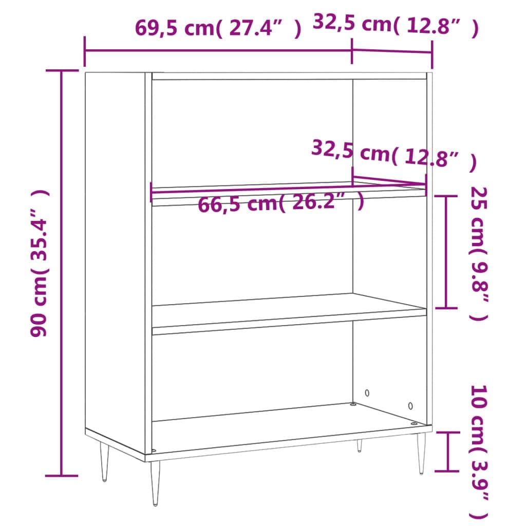 Homgoday Bibliothèque gris béton 69,5 x 32,5 x 90 cm en bois d'ingénierie, bibliothèque, étagère de rangement, étagère de présentation pour salon, maison, bureau, mobilier d'intérieur 681