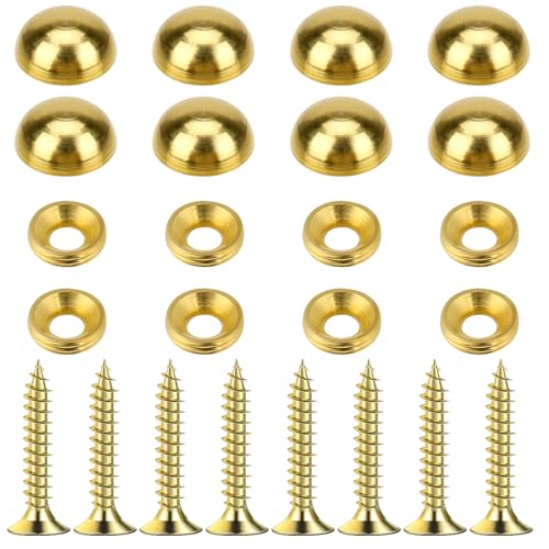 Mabor 8Pcs Decorative Screws with Caps, Pure Brass Mirror Fixing Screw Covers Gold Upholstery Tacks Self Tapping Screws for Furnitures Cabinet Mirrors Fixing Repairing