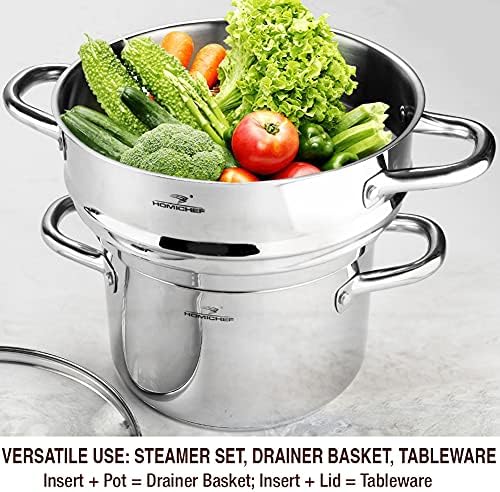 HOMI CHEF 5QT LARGE 4.5" DEEP 3-RIDGE Universal Steamer Insert Cookware (Nickel Free Stainless Steel, 3 Ridges for 8"/ 9"/ 9.5" Pot) - Steamer Inserts for Pots