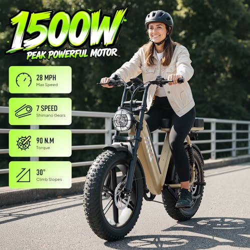 Image of TST Electric Bike for Adults, 1500W Peak Motor Ebike with 48V 15Ah Built-in Battery, 60 Miles Range 28 MPH Electric Bicycle, 20 inch Fat Tire Step-Thru E Bike with Rear Seat