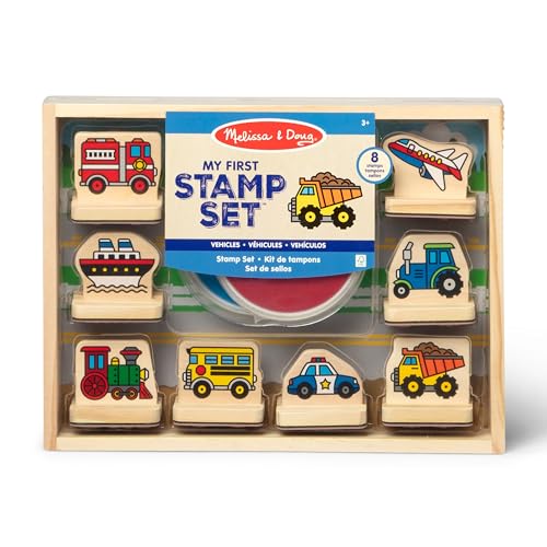 Melissa & Doug My First Wooden Stamp Set - Vehicles Kids Art Projects, Stamps with Washable Ink,...
