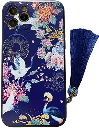 KOLO iPhone 11 Pro ケース iPhoneケース iPhone11proケース 菊 中国風のスマホケース スマホカバー(紺 iPhone11 Pro